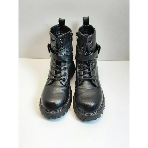 Sugar Black Womens Ankle Chain Buckle Combat Boots - Picture 1 of 8